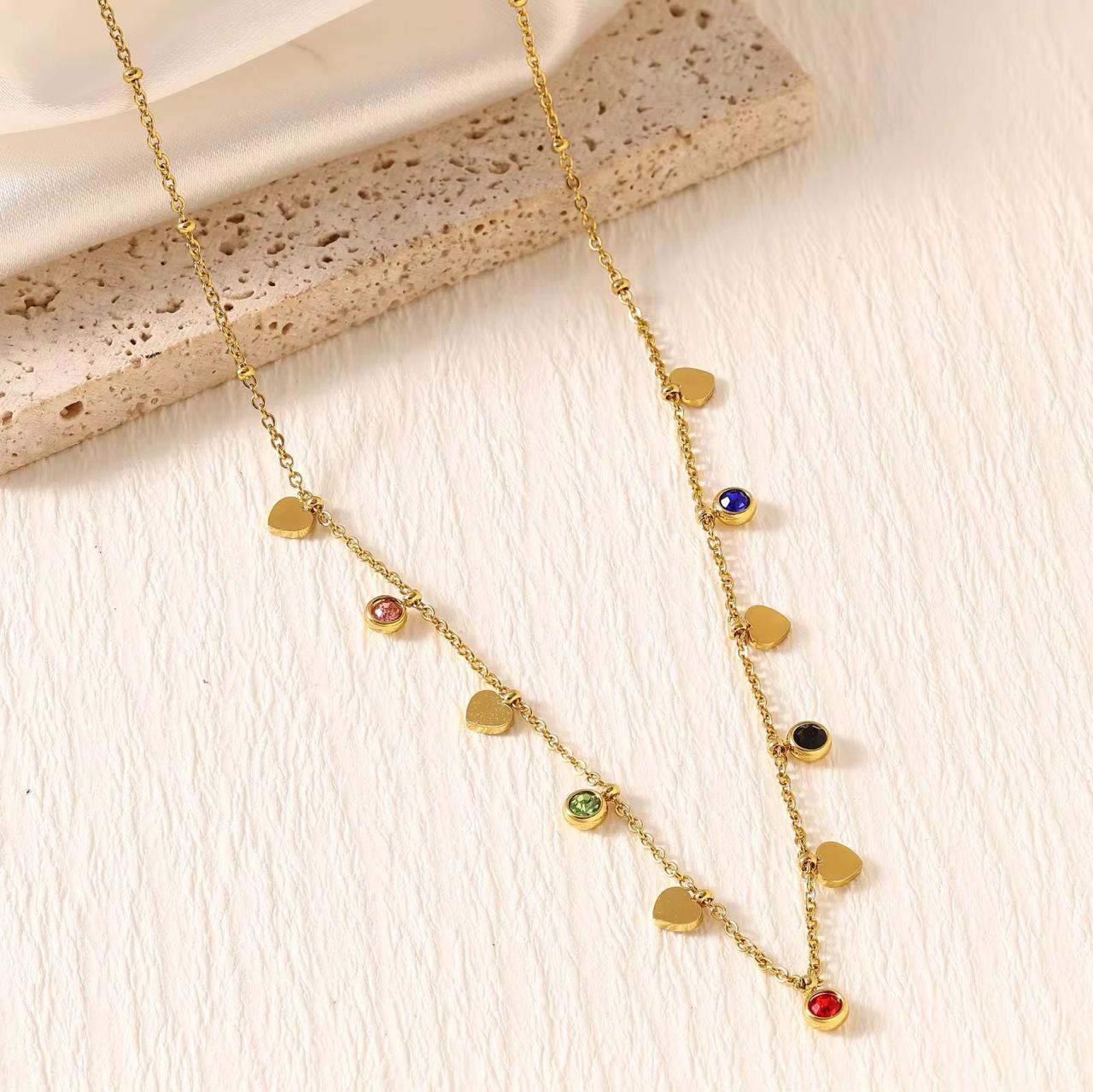 Heart Minimalist Dainty colourful Zircon charm Necklace